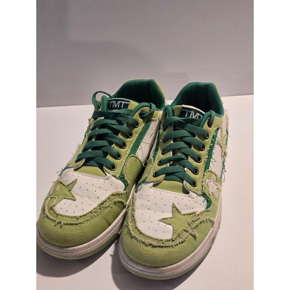 Green White Deconstructed Star Canvas Low Top Sneakers Women Size 40 Streetwear